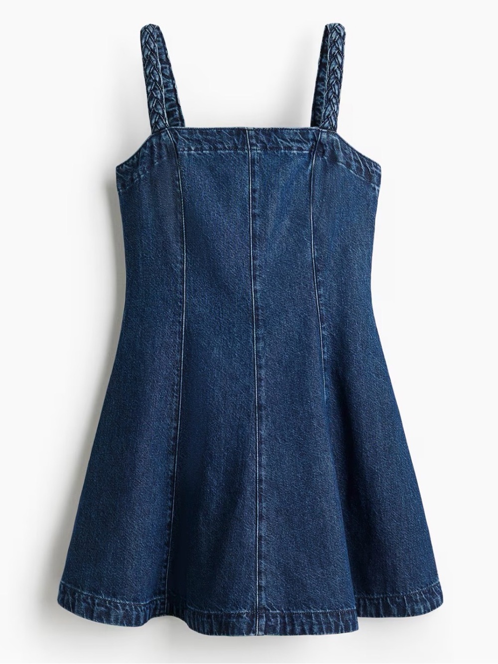 H&M Denim Blue Flared Mini Dress With braided straps Jean - Picture 2 of 8